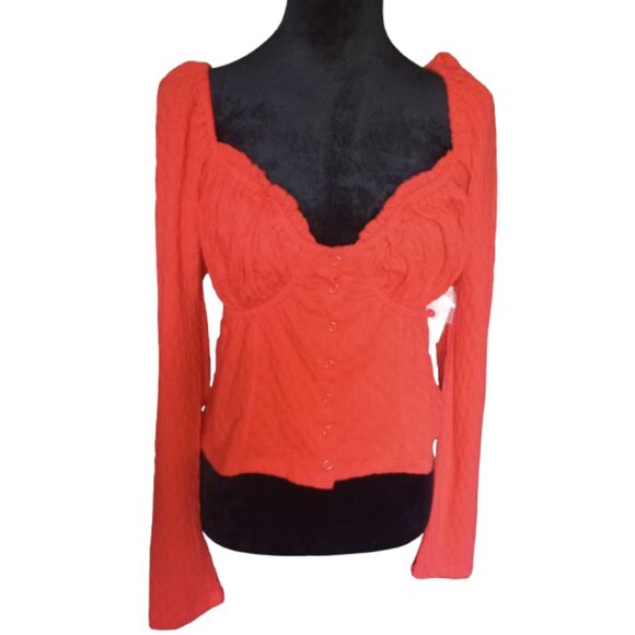 Free People Women's Size XLarge Red Off Shoulder Blouse - NWT - Picture 1 of 10